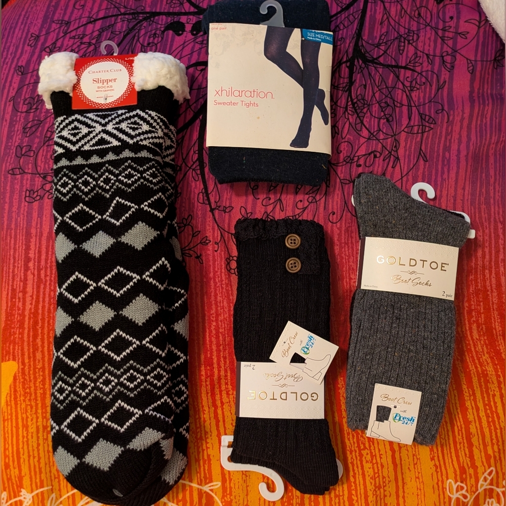winter legwear bundle- socks, slipper socks, sweater tights